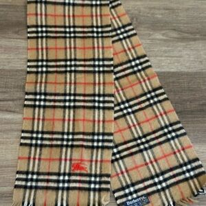 Burberry Tan Check Wool Scarf with Black and Red Plaid